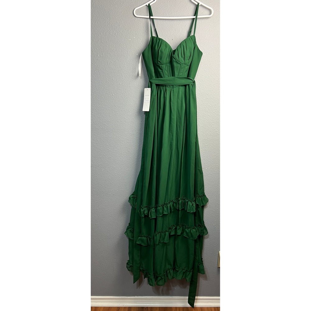 Wear Your Love Emerald Green Corset Ruffle Maxi Dress Size 6 New